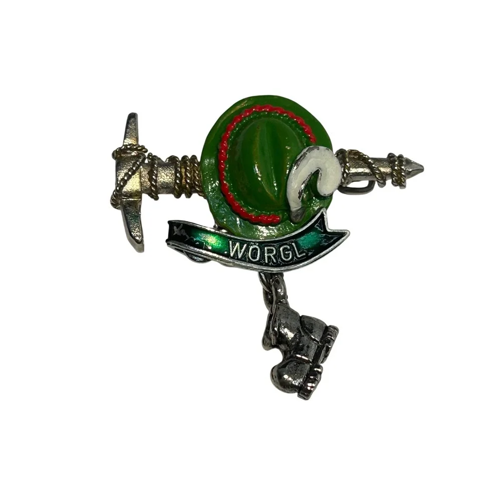 Vintage Wörgl Austria Alpine Souvenir Brooch Ice Axe Tyrolean Hat Hiking Boot
